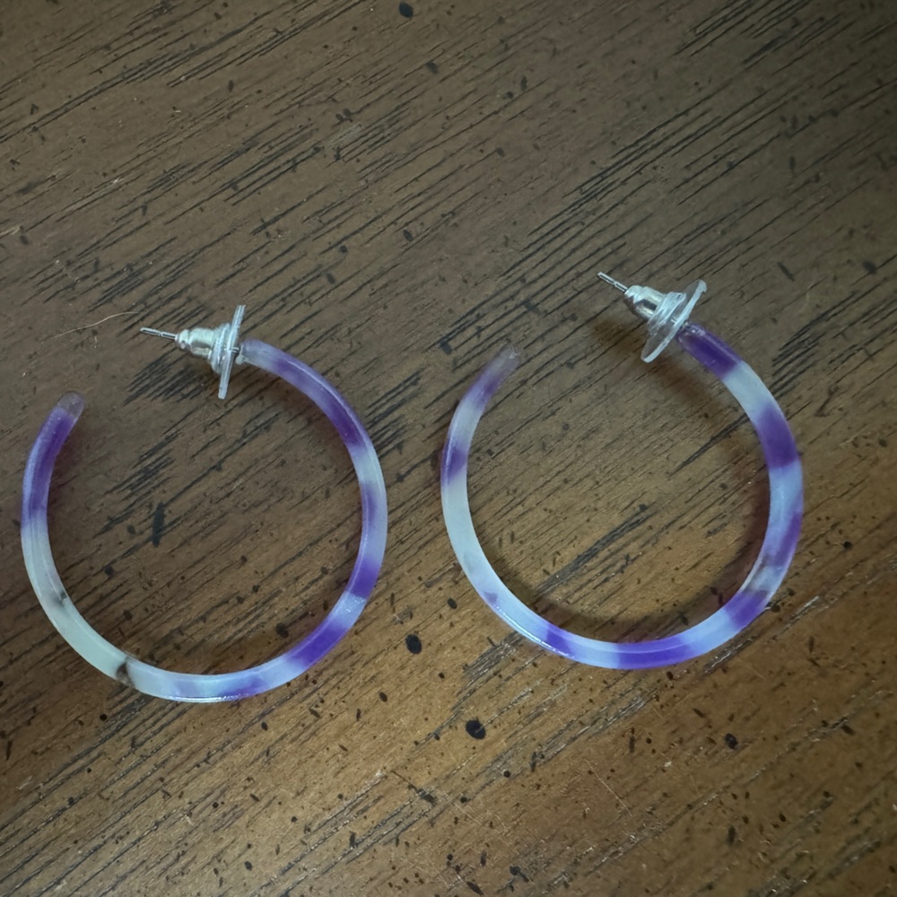Purple & White Resin Hoop Earrings